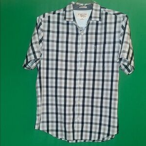 Original Penguin Short Sleeve Heritage Slim Fit Navy/Gray/White Plaid Shirt Sz L